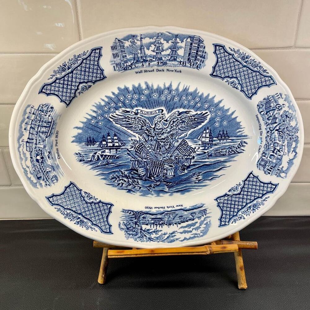 Fair Winds Alfred Meakin Staffordshire Blue White Historical Nautical Platter